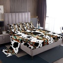 Black and White Cowhide Sheets Western Sheet Set Twin,Highland Cow Print Bed Sheets Set Exotic Aztec Diamond Flat Fitted Sheet,Farm Animals Bull Cattle Skin Room Decor