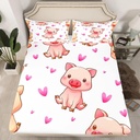 YST Kids Pig Bed Sheet Set Lovely Animals Pattern Decor Bed Sheets for Boys Girls Square Faced Little Pigs Bedding Set Cute Hearts Print Fitted Sheet with 1 Pillowcase 2Pcs Bedding Twin