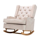 Teddy Rocking Sofa Chair with Tufted Backrest and Armrest, Upholstered Glider Chair with Solid Wooden Frame and Storage Pocket, Accent Rocker Chair for Bedroom Living Room Nursery Lounge, Beige