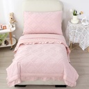 RYNGHIPY Boho Light Pink Toddler Comforter Set-4 Pieces, Tufted Ruffle Bed in a Bag Blush Toddler Bedding Set for Girls Jacquard Toddler Girl Bedding Set 100% Soft Microfiber Toddler Bedding