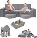 10Pcs Modular Kids Play Couch, Play Couch Sofa for Kids, Kids Modular Couch for Bedroom Playroom, Nugget Couch,Kids Couch Building Fort for Boys and Girls, Grey