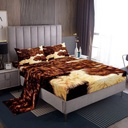 YST Cow Print Bed Sheets Twin Cowhide Sheet Set Room Decor Adult Women Men Highland Cow Fitted Sheet Western Farm Wild Animal Bedding Set Brown White Bull Cattle Skin Flat Sheet 3Pcs