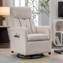 Swivel Glider Chair for Nursery, Modern Rocker Chair with High Back and Storage Pocket, Upholstered Accent Rocking Chair with Solid Metal Base for Living Room, Bedroom (Beige Linen)
