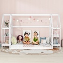 Bellemave Kids Twin House Floor Bed Frame with 2 Detachable Stands, Solid Wood Montessori Toddler Floor Bed with Roof and Window for Boys and Girls, No Box Spring Needed (White)