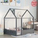 Bellemave Full Size Montessori Bed with Rail, Wood House Bed Frame for Toddlers, Kids, Boys & Girls, Gray