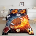 YST Football Comforter Set Twin Rugby Sports Bedding Set for Teen Boys Kids,Soccer Basketball Baseball Comforter Red Blue Water Fire Lightning Quilt Duvet Insert Bedroom Decor 1 Pillow Case