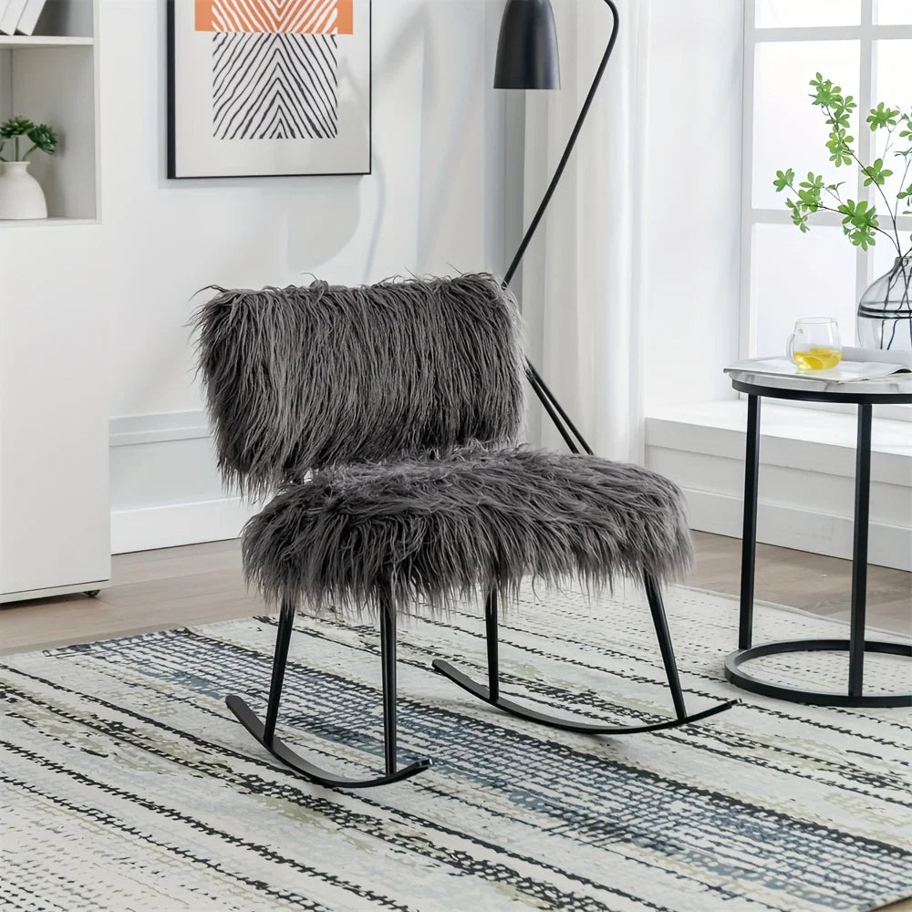 Comfy Faux Fur Rocking Chair for Living Room & Bedroom