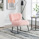 Faux Fur Rocking Chair, Glider Chair with Metal Legs and Upholstered Cushion, Rocking Accent Chair for Living Room, Bedroom, Lounge, Balcony, Pink