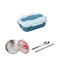 XMMSWDLA Stainless Steel Lunch Box for Children and Adults, Stackable Food Container with 3 Compartments, Reusable Sauce Bowl, Chopsticks and Spoons, (43Oz Sky Blue)