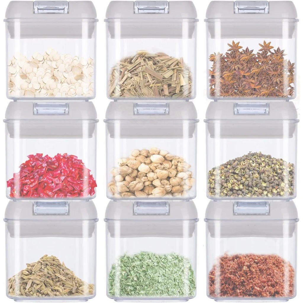 9 PCS Air-Tight Spice Containers - Stackable and Versatile