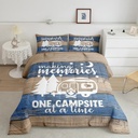 Happy Camping Bedding for Girls,Camper Comforter Set for Travel Trailers,Rv Camping Car down Comforter Twin,Retro Blue Ombre Art Wooden Rustic Farmhouse Style Quilt Camper Accessories for inside Khaki