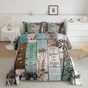 Farmhouse Windmill Bedding Comforter Sets, Rustic Cabin Lodge Comforter Set Barn Door Wooden Vintage Bedding Set Farmhouse Gifts for Women, Sunflower Dandelion Farm Animal Duvet Sets, Twin Size