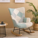Rocking Chair for Nursery, Modern Patchwork Linen Upholstered Accent Rocking Armchair with Solid Wood Base, Comfortable High Back Glider Rocker Single Sofa Chair for Living Room Bedroom, Blue