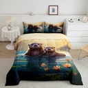 YST Cute Otter Twin Size Comforter Set for All Seasons,Cute Lake Animal Bedding Set Baby Boy Gifts Bedroom Decor,Watercolor Flowers Natural Comforter Inner Fill with 1 Pillowcase