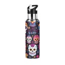 Water Bottle with Straw Lid Leak Colorful Skeletons Skulls Stainless Steel Insulated Thermos Vacuum Flask for Cold Hot Drinking for Sports Camping Gym Yoga
