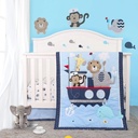 Elephant Lion Crib Bedding Set for Boys, 3 Piece Includes Quilt,Fitted Sheet,Crib Skirt, Blue Baby Nursery Set, Portable Standard Set(Nautical Theme)