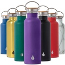 Elemental Classic Insulated Water Bottle, Leak Proof Thermos Water Bottle with Bamboo Lid and Metal Ring, Reusable Insulated Stainless Steel Water Bottle, 25Oz - Purple