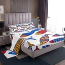 Fishes Bed Sheets Set Twin, Aztec Bedding Traditional Fish Sheet Set for Kids Boys Girls Teens Child, Cartoon Sea Animals Sheets, Colorful Fishes Top Sheet + Fitted Sheet + 1 Pillow Case, White