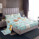 Cartoon Cat Bedding,Cute Kitten Print Bed Sheets for Kids Boys Girls Toddler Cat Lover,Pink Love Heart Strawberry Sheet Set for Room,Twin Size Kawaii Pet Theme Fitted Sheet with 1 Pillowcase