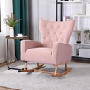 Velvet Rocking Chair with High Back, Modern Upholstered Armchair with Rubber Wood Legs and Padded Seat, Comfortable Nursery Rocker Chair for Living Room Bedroom Office, Weight Capacity 250 LBS, Pink