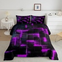 YST Neon Purple and Black Twin Comforter Set for Girls Boys,3D Checkered Geometric Bedding Set,Abstract Square Grid Comforter Set Breathable Soft,Glowing Geometry Quilt Bed Set 2Pcs