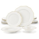 MALACASA Series LOTUS, 16-Piece Bone China Dinnerware Set, White with Golden Rim Dinner Sets, Service for 4