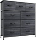 Dextrus Dresser with 9 Drawers - Organizer Unit for Living Room, Hallway, Closets & Nursery, Charcoal Black Wood Grain