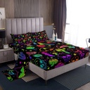 YST Cute Mushroom Bed Sheets Death Skull Twin Size Sheet Set Boho Skull Skeleton Sheets Kawaii Neon Wild Fungus Flat Sheet Colorful Glitter Stars Bedroom Decor 3 Piece Soft