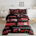 Fire Truck Twin Bedding Set for Kids Boys Red Construction Vehicles Comforter Set Toddlers Excavator Tractor Bedding Comforters & Sets Car Themed down Comforter Soft Microfiber Bed Sets 2Pcs, Black