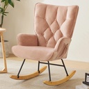 High Backrest Nursery Rocking Chair, Upholstered Glider Rocker with Side Storage Bags, Modern Accent Recliner Armchair for Living Room Bedroom, 330 LBS Weight Capacity, Pink
