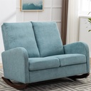 Rocking Chair with Oversized Wing Back,Extra Wide Rocking Loveseat,Mid Century Upholstered Glider Chair,Armchair for Living Room,Apartment,Weight Capacity 300 Lbs,Light Blue