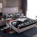 YST Race Car Sheet Sets for Boys Kids Cool Sports Car Fitted Sheet Twin Girls Man Extreme Sports Flat Sheet Blue Racing Car Print Bed Sheet Black and White Grids Decor Bedding 3 Pcs
