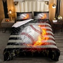 American Flag Comforter Set, Baseball Bedding Set Twin for Kids Boys Teens Bedroom Decor, Camouflage down Comforter USA Federations Stars Sports Games Quilted Duvet with 1 Pillow Case, Red Black