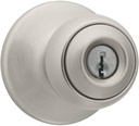 Kwikset Polo Entry Door Knob with Lock and Key, Secure Keyed Handle Exterior Doorlock, Doorknob for Front Entrance and Bedrooms in Satin Nickel, with Microban Protection