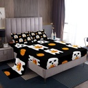 Kids Halloween Sheets Kawaii Cartoon Ghost Sheet Set Halloween Pumpkin Decorations Bed Sheets Set with Deep Pocket, Cute Shadow Print Bedding Set Twin for Boys Girls Teens, Black White