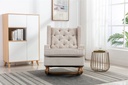 Wingback Rocking Chair with Side Pocket, Modern Upholstered Accent Chair with Arms and Solid Wood Base, Mid-Century Button Tufted Nursery Glider Rocker Armchair for Nursery Living Room, Beige