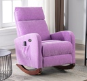 Sturdy Durable Construction Rocking Chair with Side Pocket Mid-Century Modern Nursery Rocking Armchair Upholstered Tall Back Accent Glider Rocker for Living Room(Purple)