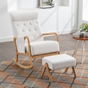 Rocking Chair with Ottoman, Mid-Century Modern Upholstered Fabric Rocking Armchair, Rocking Chair Nursery with Thick Padded Cushion, High Backrest Accent Glider Rocker Chair for Living Room, Beige