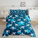 Boys Airplane Twin Comforter Set for Kids Cartoon Aircraft Print Bedding Cartoon Jet Planes Bedding Comforter Sets for Youth Adults,Vintage Grunge Stars Pattern Duvet Insert Navy Blue Room Decor