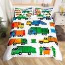 Garbage Truck Bedding Set Twin Size,Cartoon Car Duvet Cover for Toddler Boys,Green Trash Truck Comforter Cover for Kids Teens Room Decor,Machinery Vehicle Cars Bedspread Cover with 1 Pillowcase