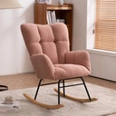 INCLAKE Living Room Accent Rocking Chair, Tufted Upholstered Nursery Rocker with Wood and Metal Base, High Back Rocking Armchair, Comfy Lounge Chair for Bedroom Office, Pink