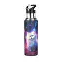 Cat with Space Water Bottles Insulated Thermos Kids Stainless Steel Bottle with Straw Lid Flask Leakproof for Sports Gym 20 Oz