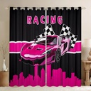 Girls Racing Car Curtains & Drapes Extreme Sports Curtains, Sports Car Blackout Curtains Pink Race Car Living Room Curtains, Black Pink Window Curtains, Modern City Silhouette Bedroom Decor