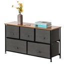 Charcoal Gray Five Fabric Storage Drawer Unit, Wooden Top Dresser Tower, 2 Sizes Bins