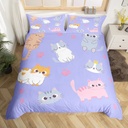YST Girls Cat Bedding Set Twin Size,Cute Cats Comforter Cover for Kids Kawaii Room Decor,Cartoon Pet Animal Paw Print Duvet Cover Lovely Kitten Bed Cover Purple Soft Breathable Zipper Closure