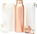 Kitchen Science Copper Water Bottle W/Carrying Canvas Bag & Sleeve| 100% Pure Copper Bottle for Drinking Water | Leak-Proof | Authentic Ayurvedic Copper Water Bottle