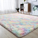 Soft Rainbow Area Rugs for Girls Room, Fluffy Colorful Rugs Cute Floor Carpets Shaggy Playing Mat for Kids Baby Girls Bedroom Nursery Home Decor, 5Ft X 8Ft