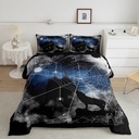 YST Wolf Silhouette Comforter Twin Psychedelic Galaxy Bedding Set, Geometric Spider Web down Comforter Safari Animal Bed Set, Black Blue Grey Quilted Duvet Luxury Bedroom Decor
