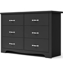 LINSY HOME Black Double Dressers,Chest of 6 Drawers