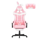 Soontrans Pink Gaming Chair with Footrest, Ergonomic Office Chair with Massage Lumbar Support with Headrest, PU Leather Game Gamer Computer Chairs with Cute Bunny Ear, Pink